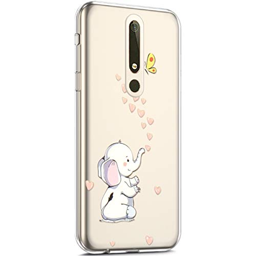 kompatibel mit Nokia 6.1 2018 Hülle,Transparent TPU Silikon Handyhülle Schutzhülle mit Niedlich Muster Ultra Dünn Silikon TPU Bumper Rückschale Case Cover für Nokia 6.1 2018,Elefant von Surakey