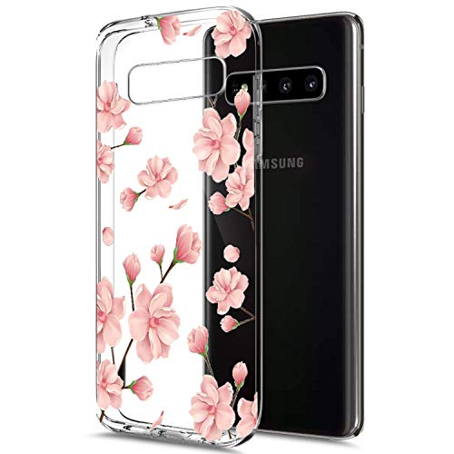 kompatibel mit Samsung Galaxy S10 Plus Hülle,Surakey Transparent TPU Silikon Handyhülle Schutzhülle Blumen Muster Ultra Dünn Silikon TPU Bumper Rückschale Case Cover für Galaxy S10 Plus,Pfirsichblüte von Surakey
