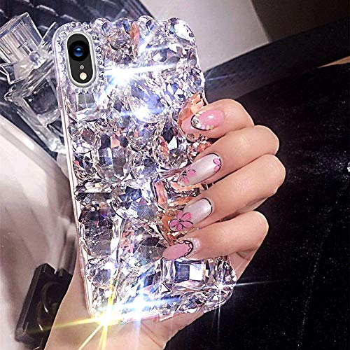 kompatibel mit iPhone XR Hülle,Luxus Glänzend Glitzer Bling Strass TPU Silikon Hülle Schutzhülle 3D Handschlaufe Diamant Transparent Silikon Handyhülle TPU Bumper Case Tasche für iPhone XR,Weiß von Surakey