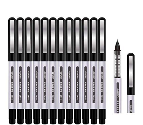 Surcotto Tintenroller Stifte schwarz, 0,5mm Tintenschreiber, glatter Kugelschreiber, schnelltrocknend, flüssige Tinte, dokumentenecht, Rollerball Pen für Büro Schule, Schreibset – 12 Stück von Surcotto