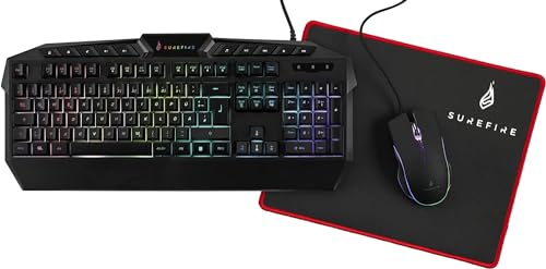 SureFire Kingpin Gaming Combo Set, 3 in 1 Gaming Set, Gaming Tastatur QWERTZ-Layout Deutsch, 25 Anti-Ghosting-Tasten, Gaming Maus 3200 DPI, Gaming Mauspad 320 mm x 260 mm x 3 mm von SureFire
