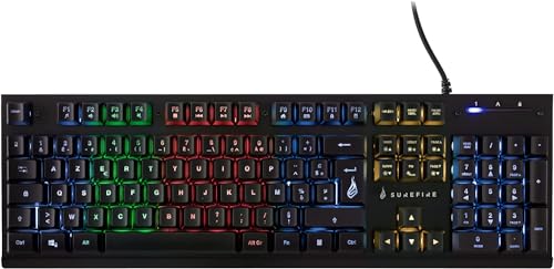 SureFire Kingpin X2 Gaming Tastatur Französisch, Gaming Multimedia Keyboard mit Beleuchtung, RGB-Tastatur mit Aluminium-Frontplatte, 25 Anti-Ghosting-Tasten, französisches Layout AZERTY von SureFire
