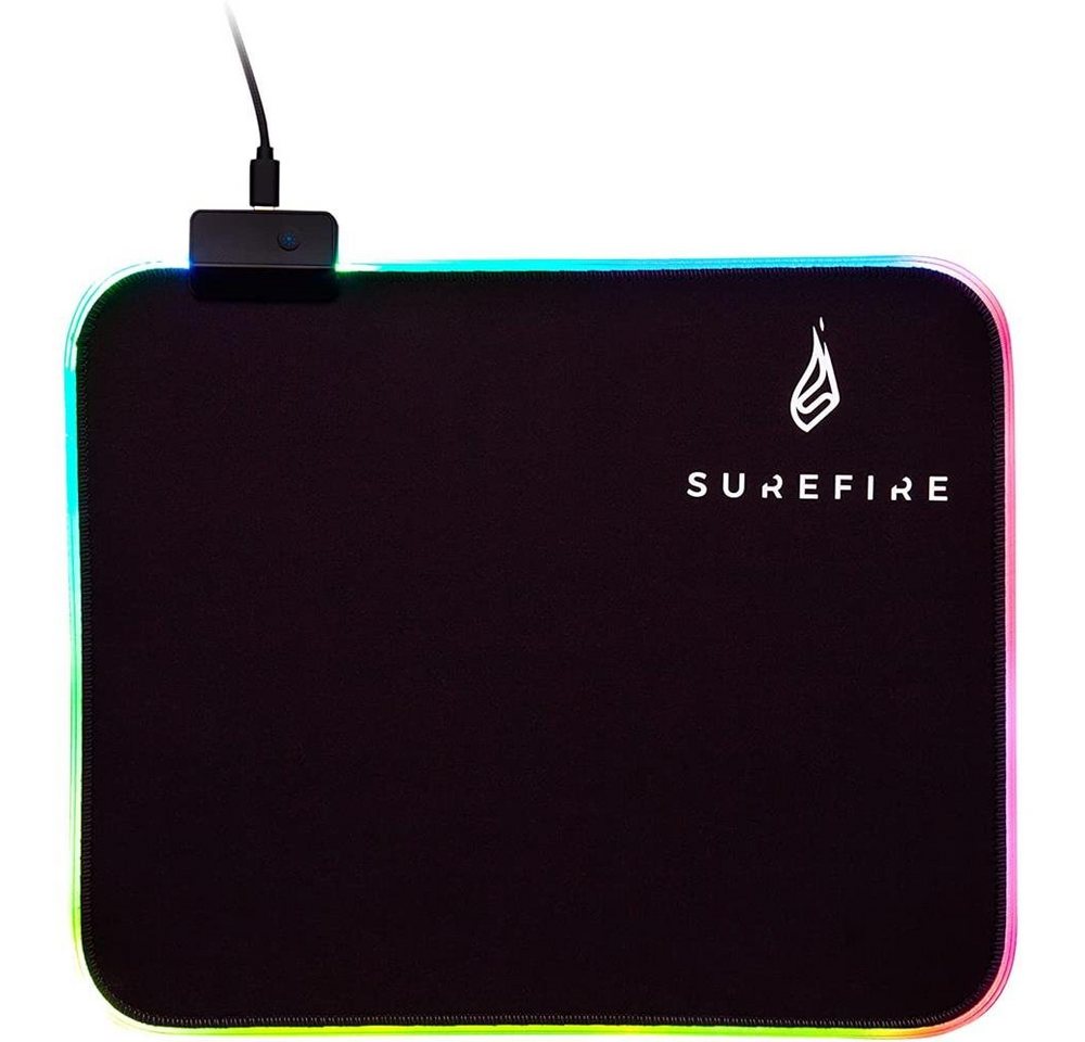 Surefire Gaming Mauspad Flight RGB-320, 320 mm x 260 mm x 3 mm, mit RGB LED Beleuchtung, rutschfest, glatte Stoffoberfläche, Mousepad, Mausunterlage, schwarz von Surefire