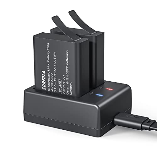 Action Cam Akku, 1350-mAh-Akku (2 Stück), mit USB-Doppelloch-Ladegerät, Kompatibel mit Akkus für Sportkamera Surfola von Surfola