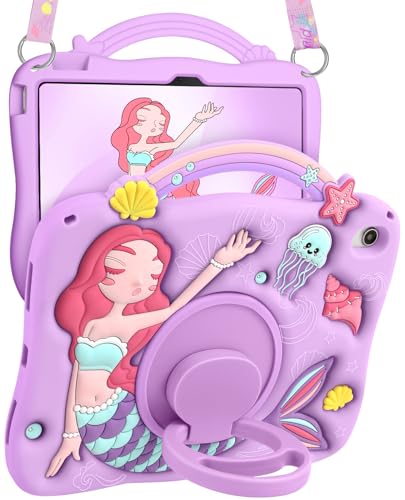 SurgeCraft Schutzhülle für iPad 10. / 11. A16 Generation 27,9 cm (11 Zoll) 2025 – Kawaii niedliche Meerjungfrauen 27,9 cm (10,9 Zoll) 2022 Hülle mit Gurt und drehbarem Ständer für Mädchen und Teenager von SurgeCraft