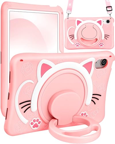 SurgeCraft Schutzhülle für iPad Mini 7/6, 21,6 cm (8,3 Zoll), niedliche Katze, Mädchen, Kawaii, Mädchen, Frauen, mit Gurt und Griff, Ständer, weiche Silikonhüllen von SurgeCraft