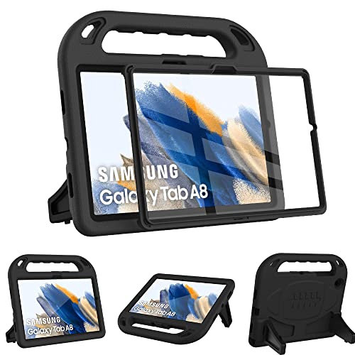 Surom Kinderhülle mit integriertem Displayschutz für Samsung Galaxy Tab A8 10,5 Zoll 2022 (Modell SM-X200/X205/X207), stoßfeste Griffständer Schutzhülle für Samsung Tab A8 10,5 Zoll 207) 22, Schwarz von Surom