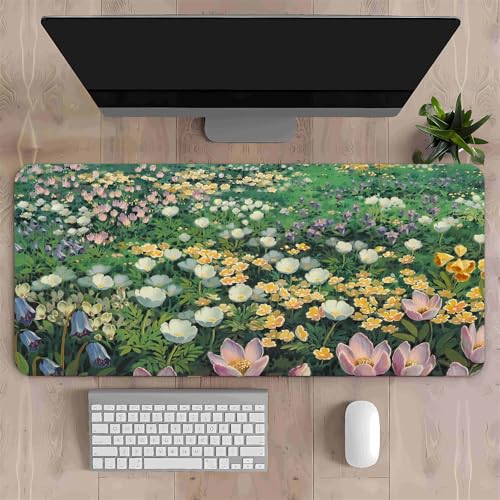 Surwin Gaming Mauspad Groß Multifunktionales Office Mousepad, Mauspad mit Blumenmuster im Pastoralen Stil, Laptop Schreibunterlage, Mauspads für kabellose Maus, Computerbüro (90x40cm,Garten) von Surwin
