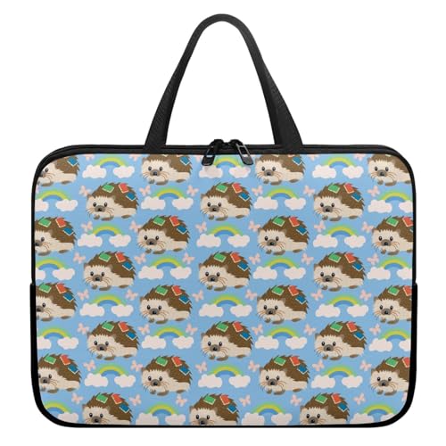 Surwin Laptop Hülle Tasche, Igel Muster Laptop Hüllen Wasserdicht Laptoptasche mit Griff und Reißverschluss Laptophülle Stoßfest Notebook Sleeve Rundumschutz (Regenbogen,10 Zoll) von Surwin