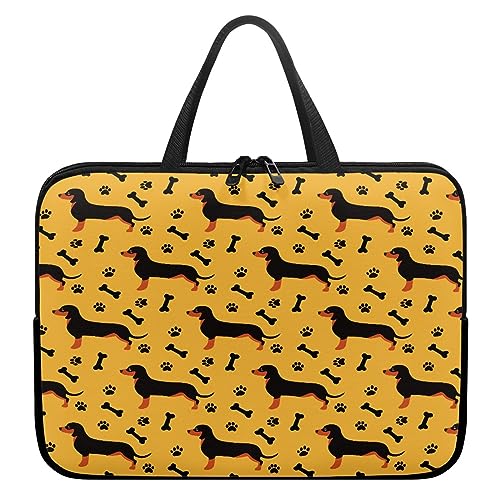 Surwin Laptop Hülle Tasche, Karikatur Stil Laptop Hüllen Wasserdicht Stoßfest Laptoptasche mit Griff und Reißverschluss Laptophülle Rundumschutz Notebook Sleeve (Dackel,12 Zoll) von Surwin