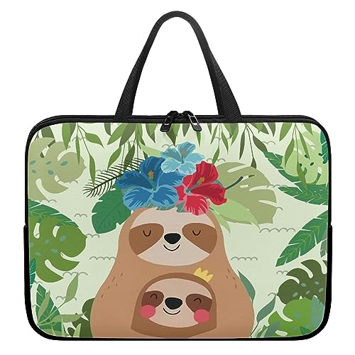 Surwin Laptop Hülle Tasche, Karikatur Stil Laptop Hüllen Wasserdicht Stoßfest Laptoptasche mit Griff und Reißverschluss Laptophülle Rundumschutz Notebook Sleeve (Karikatur Faultier,12 Zoll) von Surwin