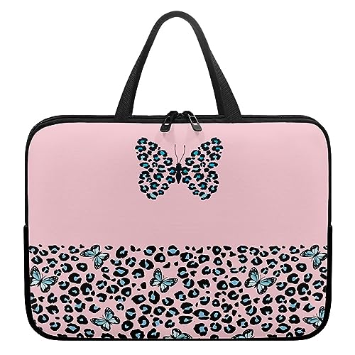 Surwin Laptop Hülle Tasche, Leopard Drucken Laptop Hüllen Wasserdicht Stoßfest Laptoptasche mit Griff und Reißverschluss Laptophülle Rundumschutz Notebook Sleeve (12 Zoll,Schmetterling) von Surwin