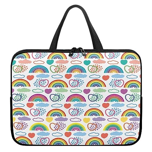 Surwin Laptop Hülle Tasche, Liebesherz Muster Laptop Hüllen Wasserdicht Stoßfest Laptoptasche mit Griff und Reißverschluss Laptophülle Rundumschutz Notebook Sleeve (13 Zoll,Regenbogen) von Surwin