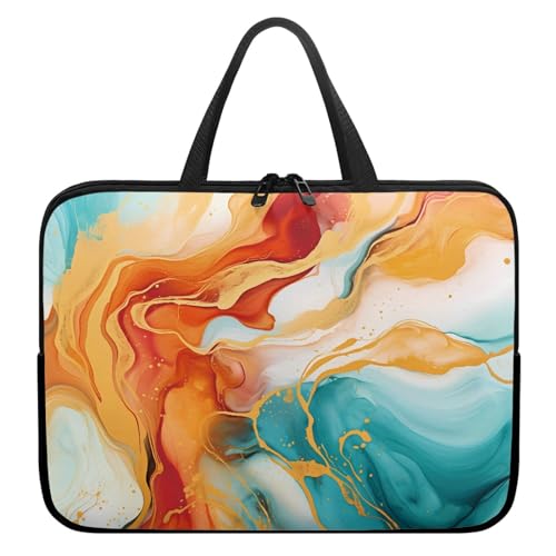 Surwin Laptop Hülle Tasche, Marmor Muster Laptop Hüllen Wasserdicht Laptoptasche mit Griff und Reißverschluss Laptophülle Stoßfest Notebook Sleeve Rundumschutz (Gelb,15 Zoll) von Surwin