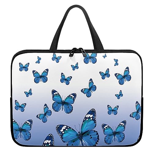 Surwin Laptop Hülle Tasche, Schmetterling Muster Laptop Hüllen Wasserdicht Stoßfest Laptoptasche mit Griff und Reißverschluss Laptophülle Rundumschutz Notebook Sleeve (13 Zoll,Blau Schmetterling) von Surwin