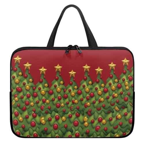 Surwin Laptop Hülle Tasche, Weihnachtsbaum Muster Laptop Hüllen Wasserdicht Laptoptasche mit Griff und Reißverschluss Laptophülle Stoßfest Notebook Sleeve Rundumschutz (13 Zoll,Goldene Sterne) von Surwin