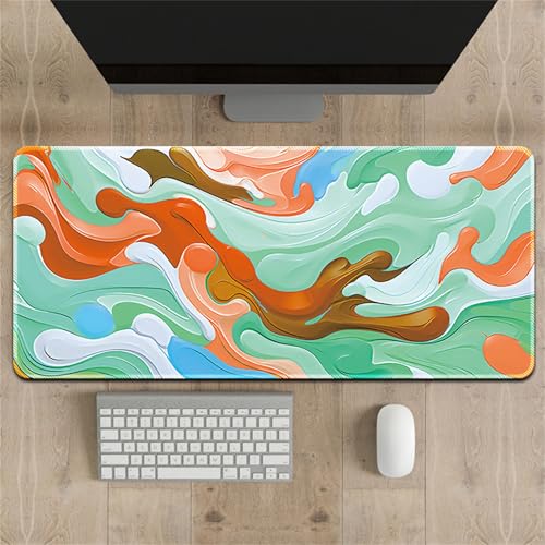 Surwin Mauspad Groß, Bunt Flüssigkeit Stil Mouse Pad Gaming Office Mousepad Mauspads Gaming Mat Pad Dicke 3mm Desk Mat - Verbessert Präzision und Geschwindigkeit (Orange + Grün,300x800mm) von Surwin