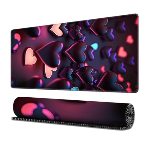 Surwin Mauspad Groß, Liebesherz Muster Mouse Pad Gaming Office Mousepad Mauspads Gaming Mat Pad rutschfest Desk Mat - Verbessert Präzision und Geschwindigkeit (300x700mm,Lila) von Surwin