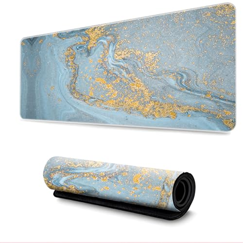 Surwin Mauspad Groß, Marmor Steinmaserung Mouse Pad Gaming Office Mousepad Mauspads Gaming Mat Pad Schreibunterlage Laptop Dicke 3mm rutschfest Desk Mat (400x800mm,Blau + Gold) von Surwin