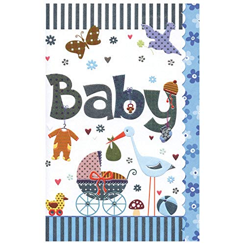 Susy Card 40009858 Grußkarte zur Geburt/ Junge "Kinderwagen, Storch", Maße: 17 x 11 x 0, 1 cm von Susy Card