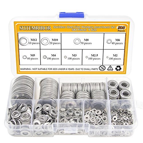 Sutemribor 304 Edelstahl Unterlegscheiben Set 580 Stück 9 Größen - M2 M2.5 M3 M4 M5 M6 M8 M10 M12 Sutemribor 304 Edelstahl Unterlegscheiben Set 580 Stück 9 Größen - M2 M2.5 M3 M4 M5 M6 M8 M10 M12 von Sutemribor