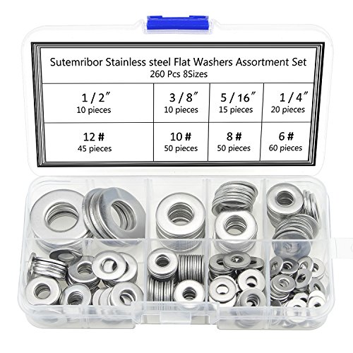 sutemribor 260pcs 8 Größen Edelstahl Flach Unterlegscheiben, 1/2 3/8 5/16 1/4 12# 10# 8# 6# Hardware Dichtung Sortiment Kit sutemribor 260pcs 8 Größen Edelstahl Flach Unterlegscheiben, 1/2 3/8 5/16 1/4 12# 10# 8# 6# Hardware Dichtung Sortiment Kit von Sutemribor