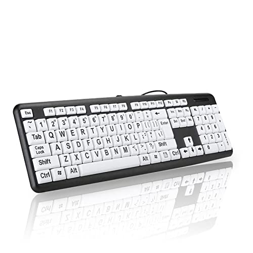 Großdruck-Tastatur, 104 Tasten USB verkabelt Senioren-Tastatur mit kontrastreichen schwarzen und weißen Tasten Low Vision Senioren-Tastatur (schwarz) von Sutinna