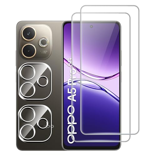 Suttkue Displayschutzfolie für Oppo A5 Pro 5G mit Kameraobjektivschutz, Härtegrad 9H, kratzfestes gehärtetes Glas, hüllenfreundlich, Anti-Fingerabdruck (2 + 2 Stück) von Suttkue