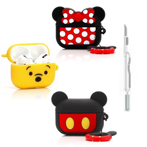 Suublg Schutzhülle für AirPods Pro, 2. / 1. Generation, mit Reinigungsstift-Kits, Silikon, niedliches Cartoon-Gehäuse, stoßfest, für AirPods Pro, 1/2 (MIN + Mikrofon + Win), 3 Stück von Suublg