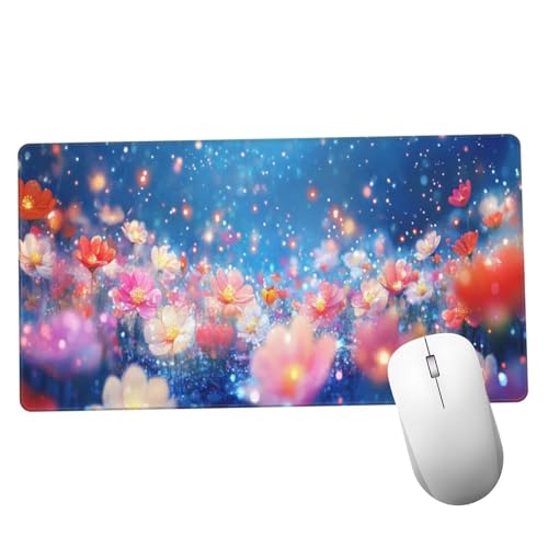 Mauspad Blau Schreibtisch Unterlegmatte XXL 1400x600x3mm Desk Protector Matte mit Anti-Rutsch Basis, Mouse Pad Wasserdicht und Langlebig, für Gaming, Verbessert Präzision Geschwindigkei Blume Y1118 von Suuiizaa