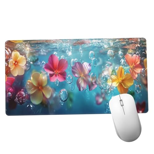 Mauspad Blau Schreibtisch Unterlegmatte XXL 600x300x3mm Desk Protector Matte mit Anti-Rutsch Basis,Mouse Pad Wasserdicht und Langlebig,für Gaming,Büro,Verbessert Präzision Geschwindigkei Blume Y1310 von Suuiizaa