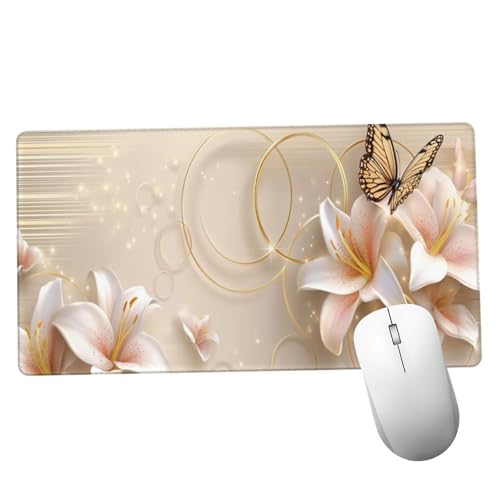 Mauspad Blume Schreibtisch Unterlegmatte XXL 1200x600x3mm Desk Protector Matte mit Anti-Rutsch Basis, Mouse Pad Wasserdicht und Langlebig, für Gaming, Verbessert Geschwindigkei Schmetterling Y1446 von Suuiizaa