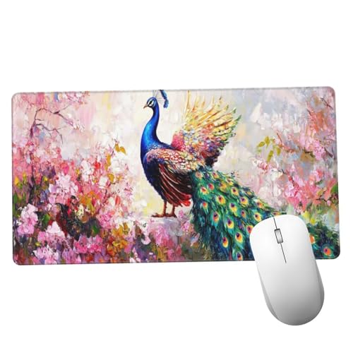 Mauspad Blume Schreibtisch Unterlegmatte XXL 600x300x3mm Desk Protector Matte mit Anti-Rutsch Basis,Mouse Pad Wasserdicht und Langlebig,für Gaming,Büro,Verbessert Präzision Geschwindigkei Pfau Y1104 von Suuiizaa