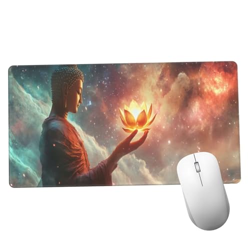 Mauspad Buddha Schreibtisch Unterlegmatte XXL 1000x400x3mm Desk Protector Matte mit Anti-Rutsch Basis, Mouse Pad Wasserdicht und Langlebig, für Gaming, Verbessert Präzision Geschwindigkei Lotus Y940 von Suuiizaa