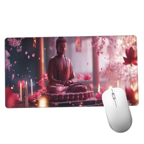 Mauspad Buddha Schreibtisch Unterlegmatte XXL 1200x600x3mm Desk Protector Matte mit Anti-Rutsch Basis, Mouse Pad Wasserdicht und Langlebig, für Gaming, Verbessert Präzision Geschwindigkei Blume Y1176 von Suuiizaa