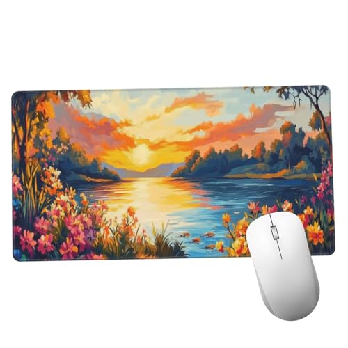 Mauspad Farbenfroh Schreibtisch Unterlegmatte XXL 600x300x3mm Desk Protector Matte mit Anti-Rutsch Basis, Mouse Pad Wasserdicht und Langlebig, für Gaming, Verbessert Geschwindigkei Landschaft Y1278 von Suuiizaa