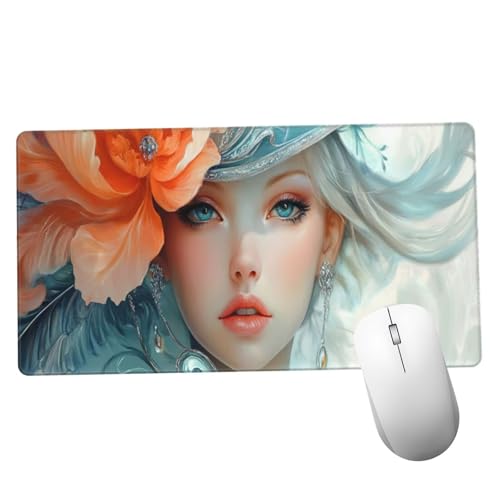 Mauspad Frau Schreibtisch Unterlegmatte XXL 600x300x3mm Desk Protector Matte mit Anti-Rutsch Basis,Mouse Pad Wasserdicht und Langlebig,für Gaming,Büro,Verbessert Präzision Geschwindigkei Blume Y1390 von Suuiizaa