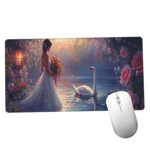 Mauspad Prinzessin Schreibtisch Unterlegmatte XXL 1400x600x3mm Desk Protector Matte mit Anti-Rutsch, Mouse Pad Wasserdicht und Langlebig, für Gaming, Verbessert Präzision Geschwindigkei Schwan Y1374 von Suuiizaa
