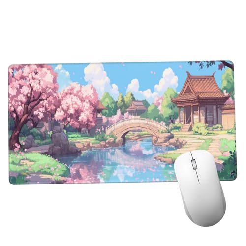 Mauspad Rosa Schreibtisch Unterlegmatte XXL 700x400x3mm Desk Protector Matte mit Anti-Rutsch Basis,Mouse Pad Wasserdicht und Langlebig,für Gaming,Verbessert Präzision Geschwindigkei Landschaft Y1116 von Suuiizaa