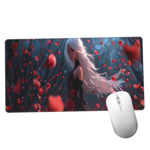 Mauspad Rot Schreibtisch Unterlegmatte XXL 600x300x3mm Desk Protector Matte mit Anti-Rutsch Basis, Mouse Pad Wasserdicht und Langlebig, für Gaming, Büro, Verbessert Präzision Geschwindigkei Rose Y936 von Suuiizaa