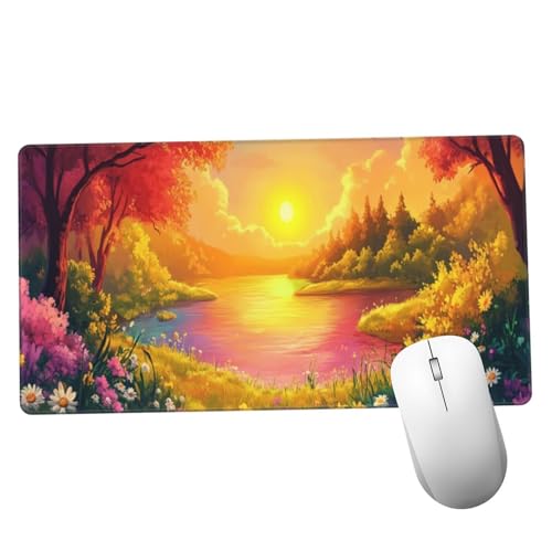 Mauspad Sonnenuntergang Mousepad XXL 1400x600x3mm Mauspad gaming Vernähte Kanten Wasserdicht Anti-Rutsch,Tischunterlage Size Groß,Erweiterter Schreibtisch Schutz Schreibtischunterlage Landschaft Y1337 von Suuiizaa