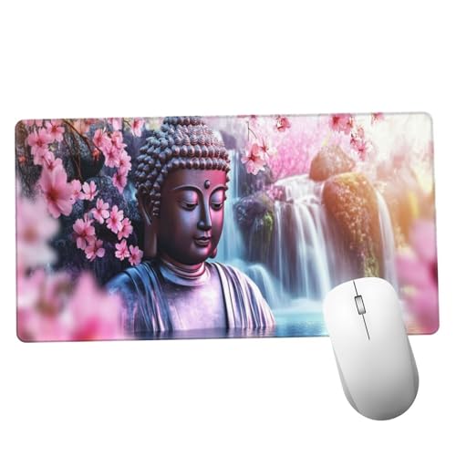 Mauspad Wasserfall Schreibtisch Unterlegmatte XXL 1400x600x3mm Desk Protector Matte mit Anti-Rutsch, Mouse Pad Wasserdicht und Langlebig, für Gaming, Verbessert Präzision Geschwindigkei Buddha Y1172 von Suuiizaa