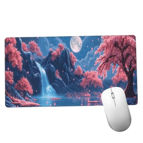 Mauspad Wasserfall Schreibtisch Unterlegmatte XXL 600x300x3mm Desk Protector Matte mit Anti-Rutsch Basis,Mouse Pad Wasserdicht und Langlebig,für Gaming,Verbessert Präzision Geschwindigkei Mond Y1184 von Suuiizaa