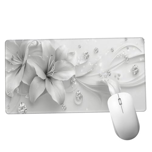Mauspad Weiß Schreibtisch Unterlegmatte XXL 1000x400x3mm Desk Protector Matte mit Anti-Rutsch Basis, Mouse Pad Wasserdicht und Langlebig, für Gaming, Verbessert Präzision Geschwindigkei Lilie Y1438 von Suuiizaa