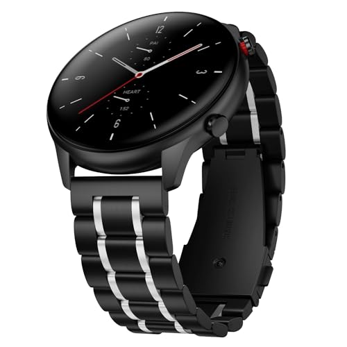Suuira Armband Kompatibel mit Amazfit GTR 4/3 / 3 Pro / 2 / 2e / Stratos 2 / 2S / 3, Edelstahl Ersatzband Kompatibel mit Amazfit Bip 5 / Balance (Schwarz/Silber) von Suuira