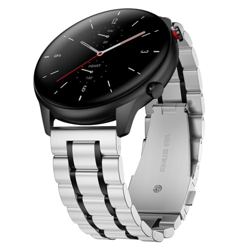 Suuira Armband Kompatibel mit Amazfit GTR 4/3 / 3 Pro / 2 / 2e / Stratos 2 / 2S / 3, Edelstahl Ersatzband Kompatibel mit Amazfit Bip 5 / Balance (Silber/Schwarz) von Suuira
