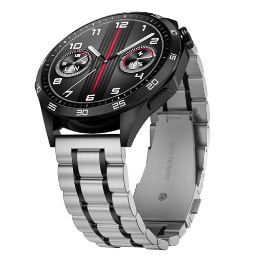 Suuira Elegantes Armband Kompatibel mit Huawei Watch GT 4 Pro 46mm / GT 3 Pro 46mm / GT 2e 2 Pro 46mm, Metall Uhrenarmband für Watch 4/4 Pro / 3/3 Pro/Ultimate/Buds (Silber/Schwarz) von Suuira