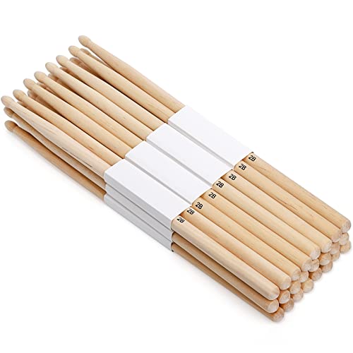 Suwimut 12 Paar Drumsticks, Hard Maple 2B Holz Spitze Drum Sticks, Übung Drum Sticks für Erwachsene Kinder und Anfänger, Musikinstrument Percussion Zubehör von Suwimut