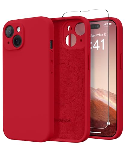 SuydanBox Magnetische Hülle für iPhone 13, kompatibel mit MagSafe, [vollständiger Kameraschutz] [Displayschutzfolie] Silikon, stoßfeste Schutzhülle für iPhone 13 6,1 Zoll, Rot von SuydanBox