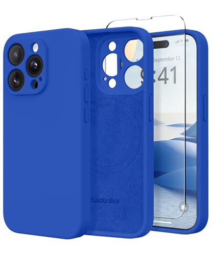 SuydanBox Magnetische Hülle für iPhone 13 Pro, kompatibel mit MagSafe, [Vollständiger Kameraschutz] [Displayschutzfolie] Stoßfeste Silikon-Schutzhülle für iPhone 13 Pro 6,1 Zoll, Klein Blau von SuydanBox